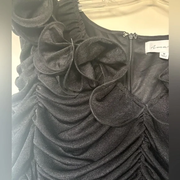 NWT Anthropologie Maeve Elegant Black Ruched Dress, medium - Picture 4 of 5